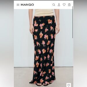 Mango Black Floral Maxi Skirt